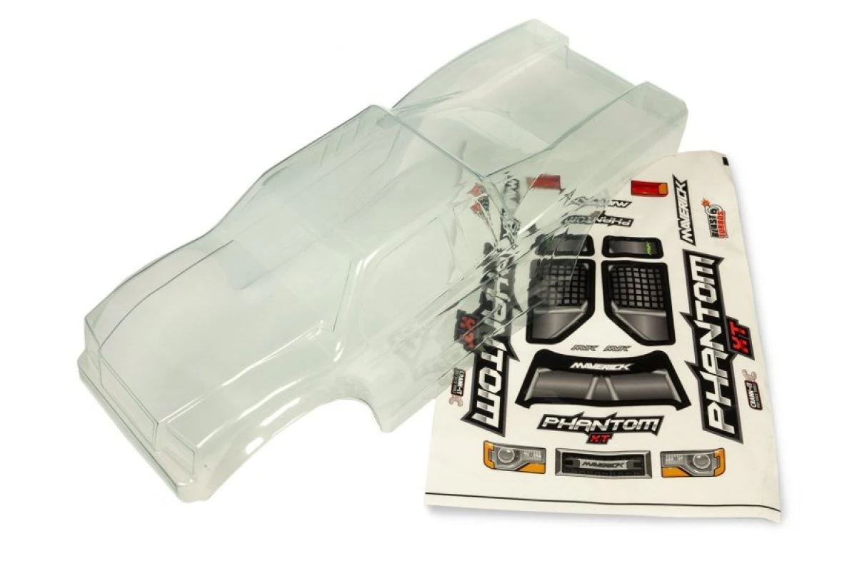 150047 | Maverick 1/10 Phantom XT Clear Unpainted Body Shell W/ Decals