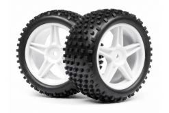 MV22115 | Maverick 2.5" 1/10 Buggy Tyres On White 5 Spoke Rims - Glued Wheels 2Pcs